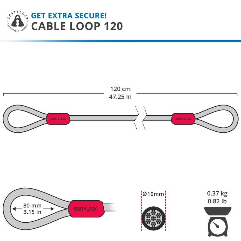 SeatyLock Bike Cable Lock - Anti Theft Triple Braided Steel Cable with Loops for Bike Security - Universal Fit Flexible Large Locking Cables for Bicycle U Chain or Folding Lock - 47.2"