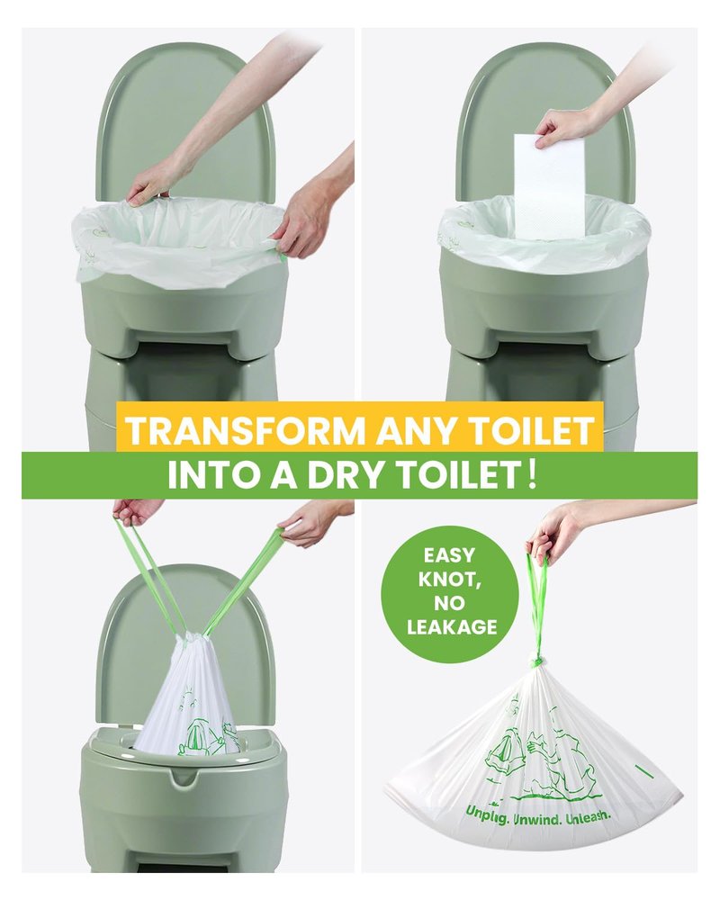 Toilet Liners with Lemon-Scented Absorbent Pads, 30-Pack, Universal Fit, Disposable Toilet Bags, Camping-Inspired Design, Ideal for Home, Boat or Camping WC, Dry Flush Ready, Emergency Use, Tear-Free