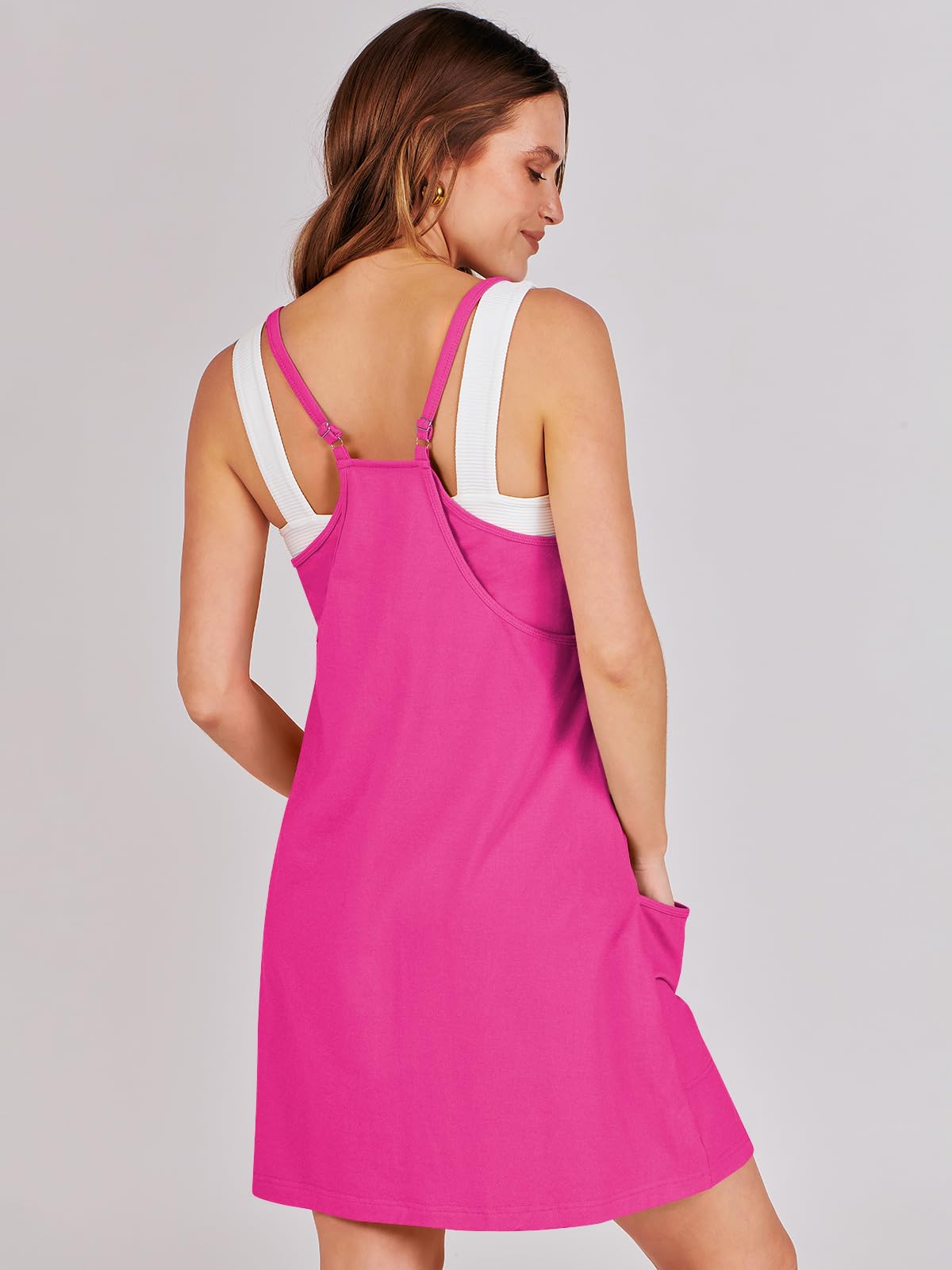 ANRABESS Women Athletic Dress Summer Tennis Workout Active Sports Mini Romper Dress Built in Shorts Travel Vacation Clothes Hot Pink X-Large