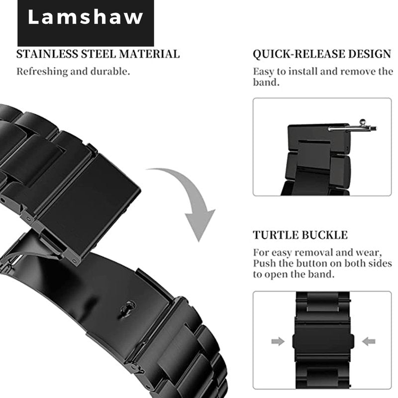 Lamshaw Compatible with Wahoo ELEMNT Rival Band, Quick Release Stainless Steel Metal Replacement Straps Compatible for Compatible with Wahoo ELEMNT Rival Smartwatch (Black)