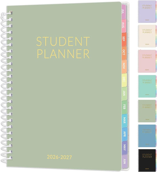 Student Planner 2026-2027 | Academic Weekly & Monthly Organizer - 6.5" x 8.3", Sage Green, Goal Tracking & Tabs