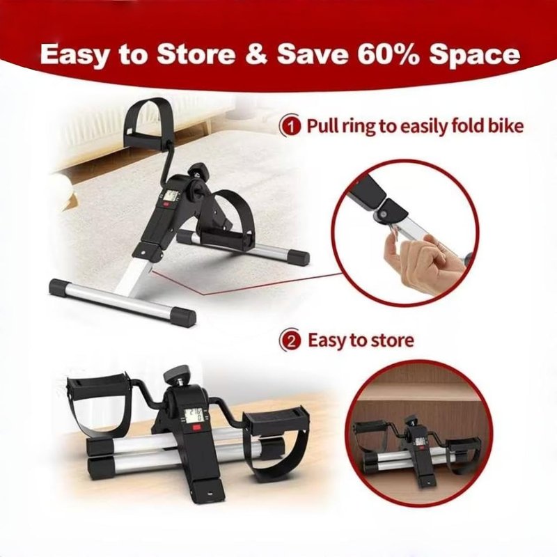 Under Desk Bike Pedal Exerciser, Mini Exercise Bike for Arms and Legs, Foldable Desk Bike with LCD Display & Adjustable Resistance