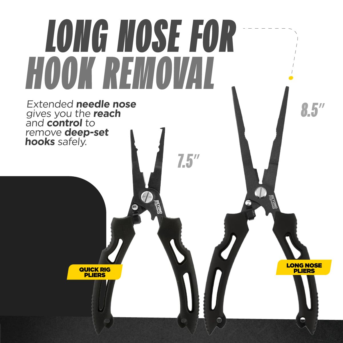 Beyond Fishing Long Nose Pliers 8.5 in - Yellow