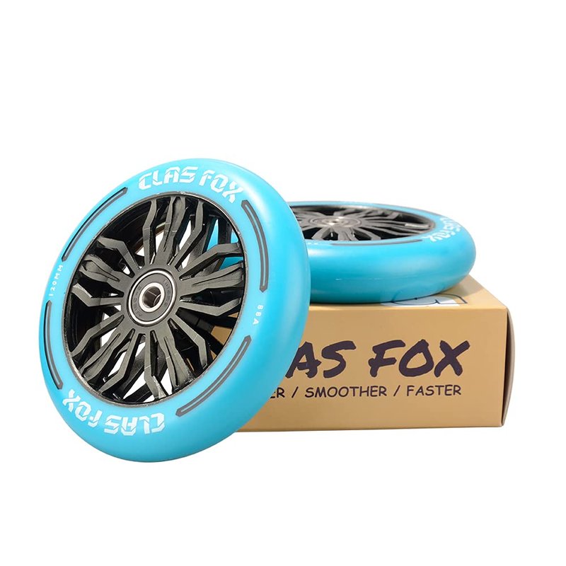 CLAS FOX Pro Scooter Wheels 120x24mm Set of 2 Pro Scooter Wheels with ABEC-9 Bearings (Blue-Black)
