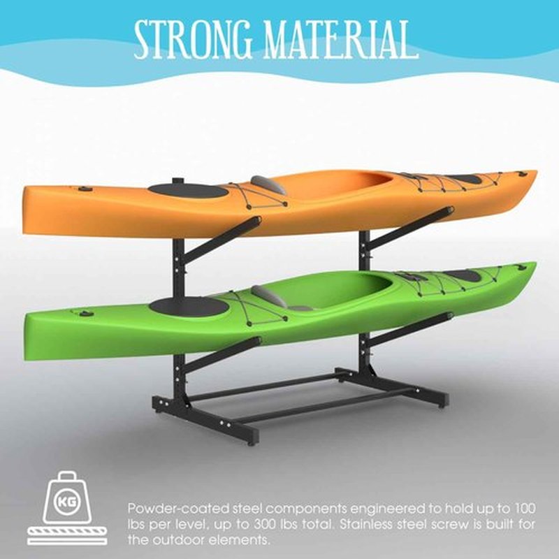 TPHUC Adjustable Kayak Rack, Sup Storage Stand, Weatherproof Canoe Holder, Heavy Duty Paddleboard Bracket, Anti-Rust Surfboard Bracket, Kayak Wall Mount for Outdoor Organizer - 2 Levels