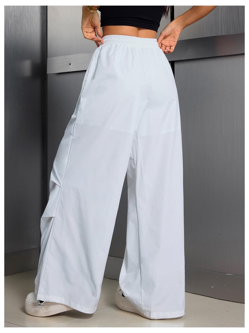 SHENHE Women's Y2k Low Rise Baggy Pants Wide Leg Drawstring Elastic Waist Track Pants Trousers White Large