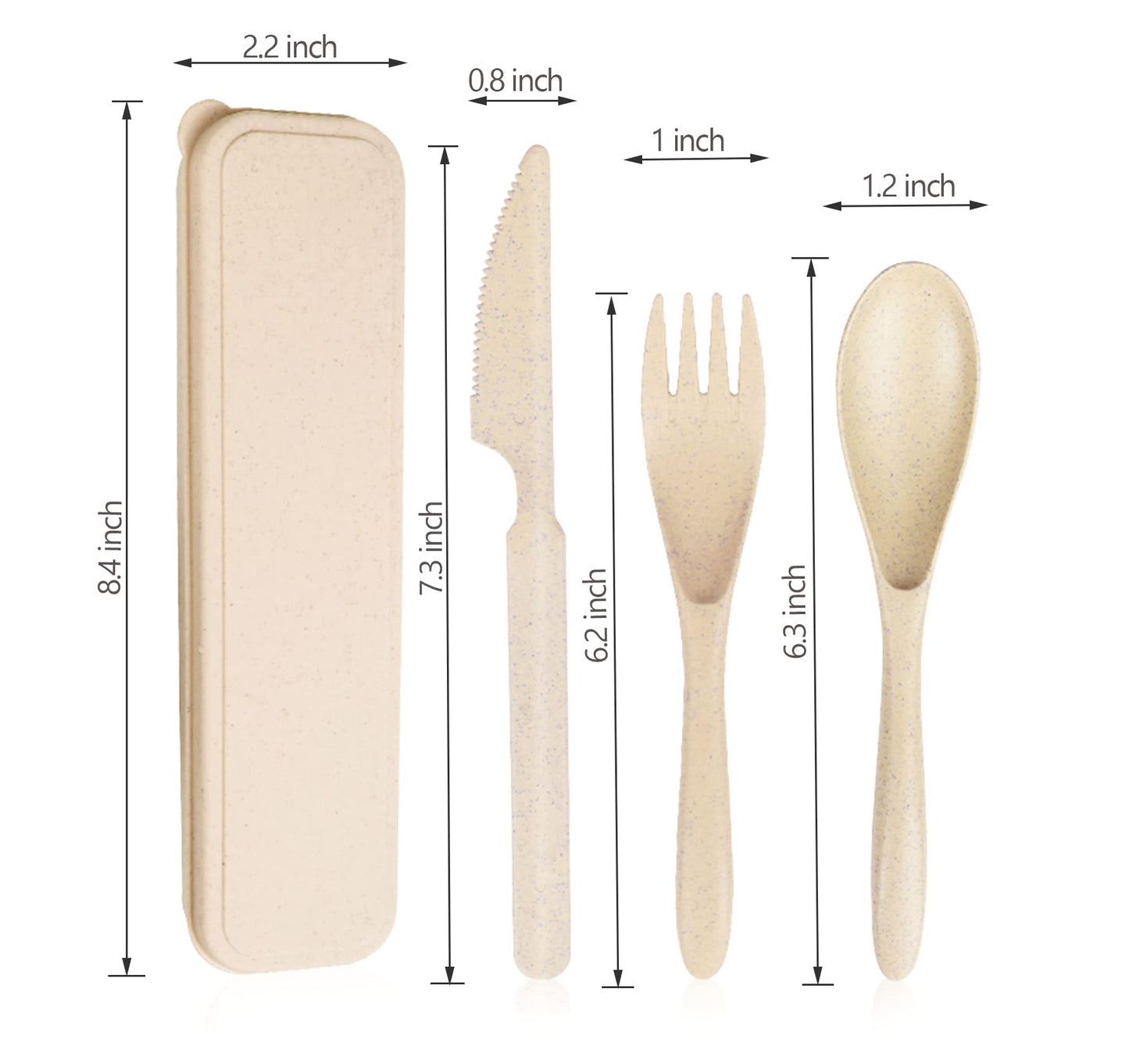 YDYTOP Reusable Travel Utensils Set with Case, Beige Wheat Straw Portable Knife Fork Spoons Tableware, Eco-Friendly BPA Free Cutlery for Kids and Adults as Travel Picnic Camping Utensils