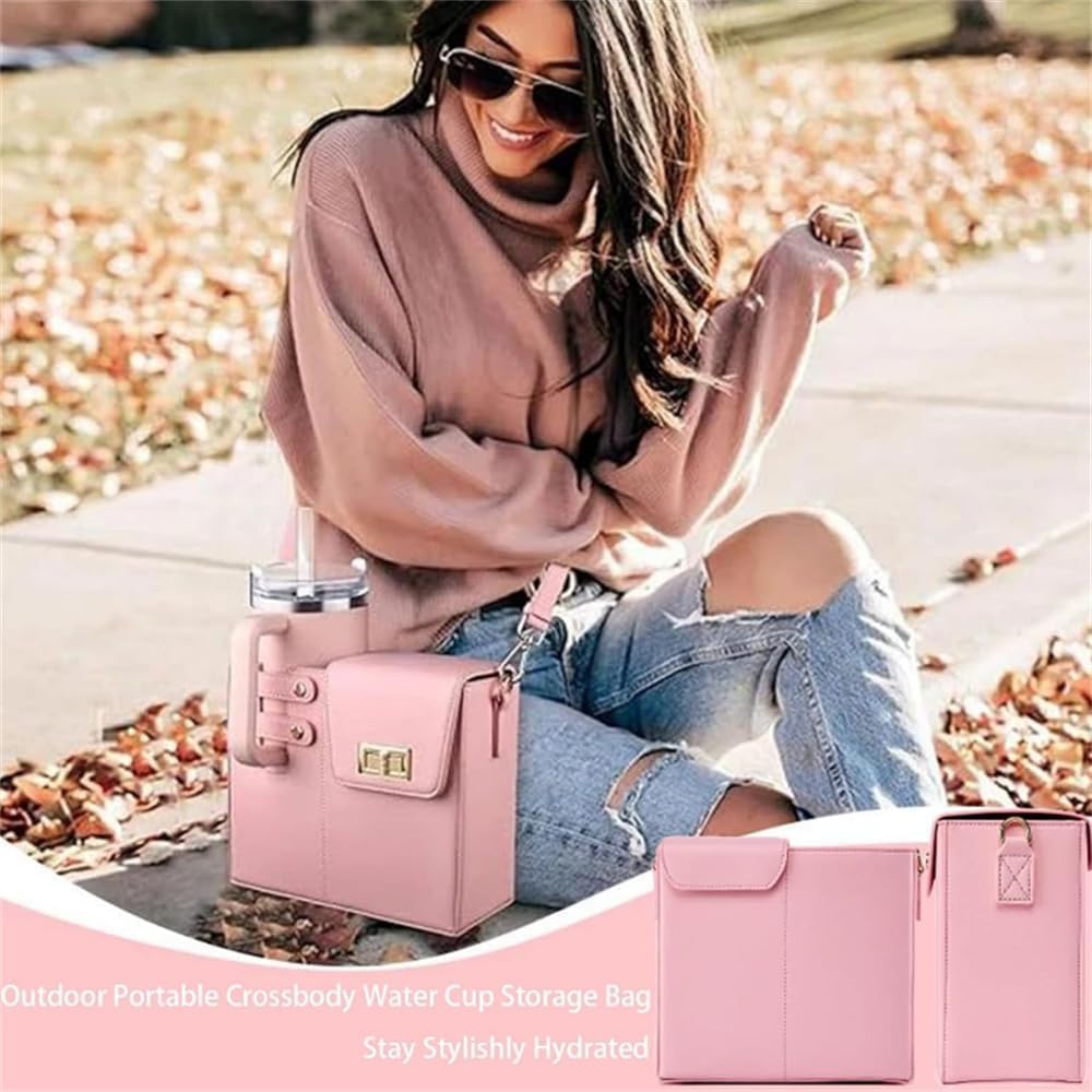 2026 New Stanley Purse Cup Holder Bag Crossbody Water Cup Storage Bag Portable Cups Purses Stanley Cup Purse Holder 40 Oz Perfect Valentine‘s Day Gift Gift (Pink)