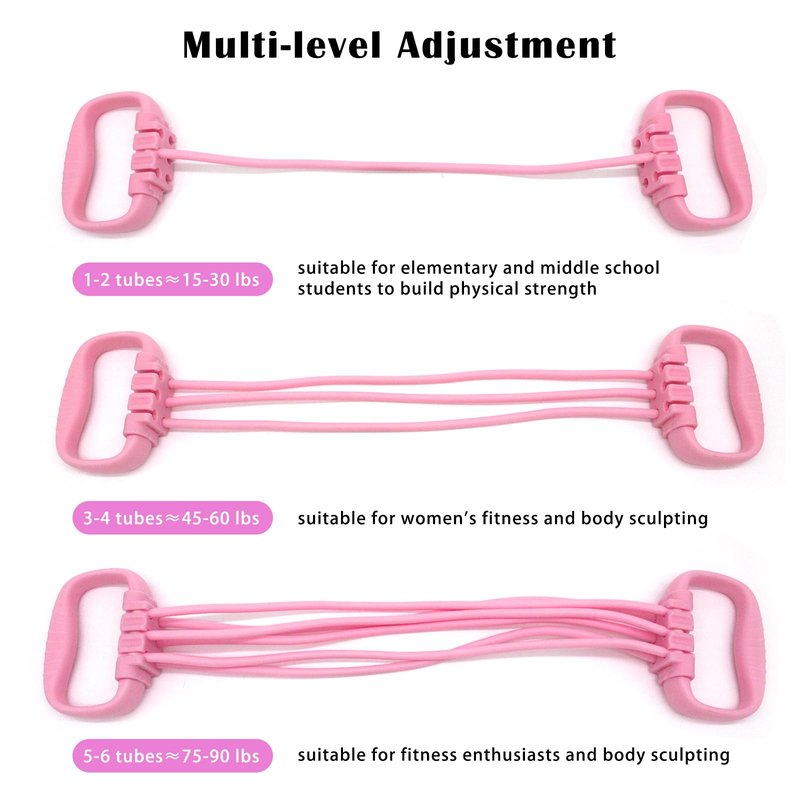 VKSG Resistance Bands with Handles for Women 15-90LBS- 6 Tube Adjustable Silicone Exercise Bands Set for Arm Back Exercise, Stretch Bands for Yoga, Pilates, Strength Training(Pink)