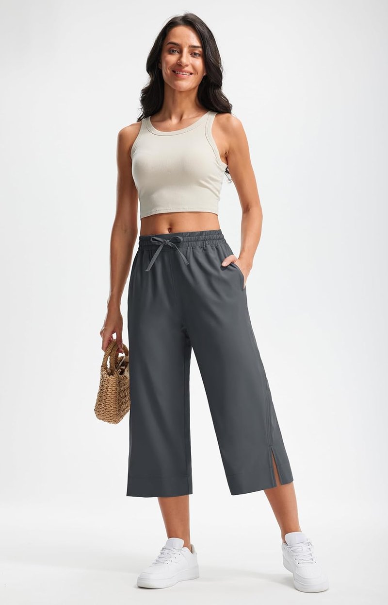 Lightweight Wide Leg Capri Pants for Women - High Waisted, Quick Dry, Casual Travel Style | Loose Fit with Pockets