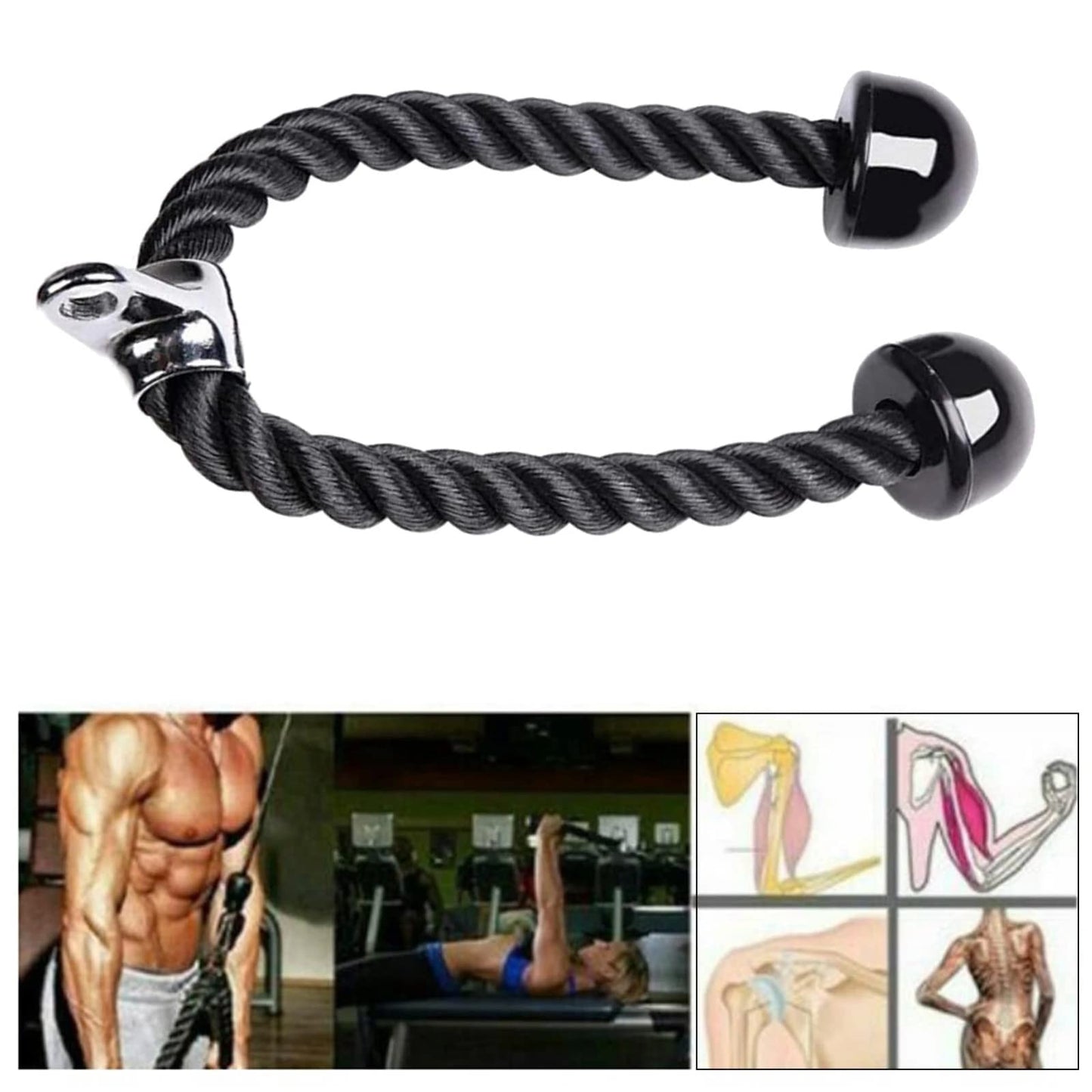 Cable Attachments for Home Gym, Triceps Rope 35 Inch Pull Down Attachment，2 Resistance Band Handles ，3 Black Heavy Duty Carabiners Clips ，LAT Pulldown Equipment ，Cable Machine Accessories Carry bag