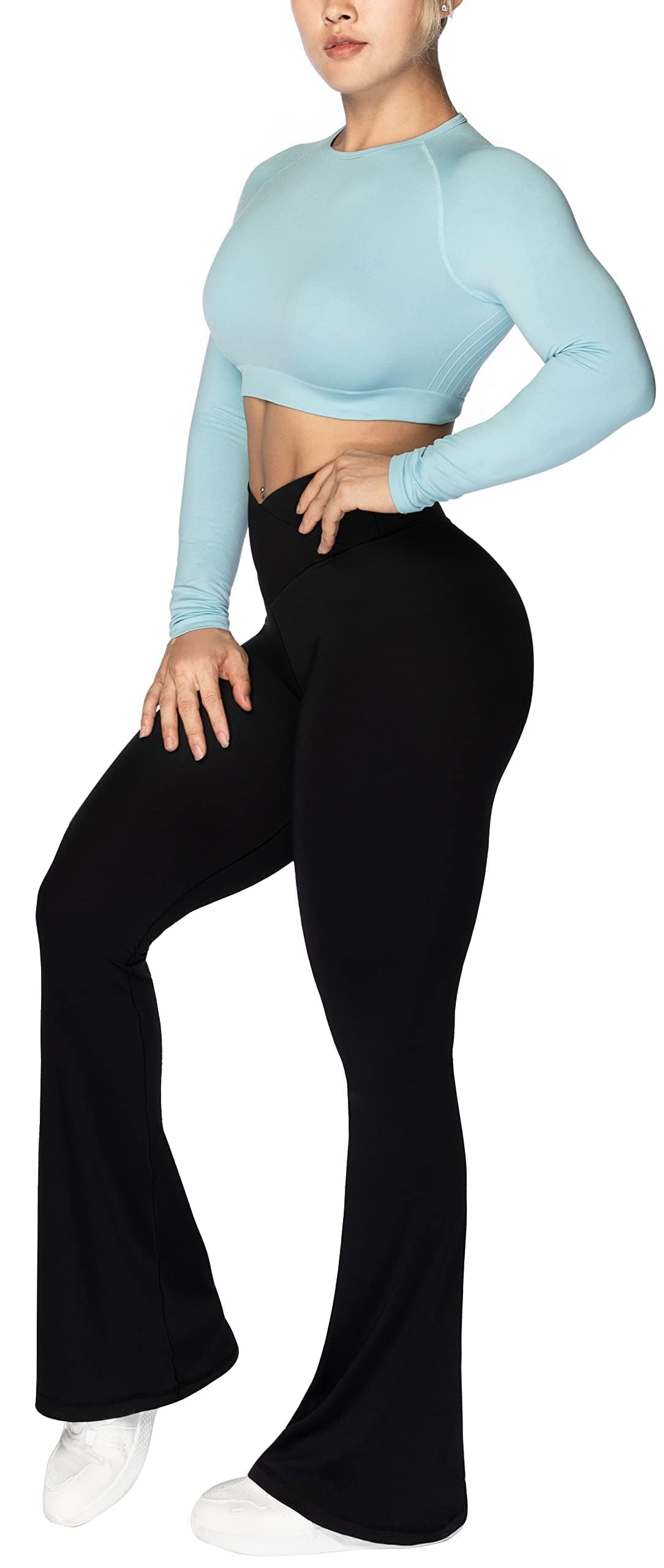 Sunzel Flare Leggings, Crossover Yoga Pants with Tummy Control, High-Waisted and Wide Leg, Sunzfly 32 Inseam, Black X-Large