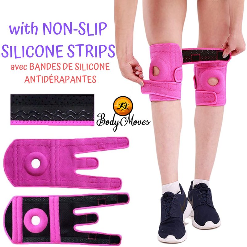 BodyMoves Kid's Knee Brace Support Plus Hot and Cold Ice gel Pack for stabilizing patella meniscus tear ligament injury prevention (SPORTY BLACK)