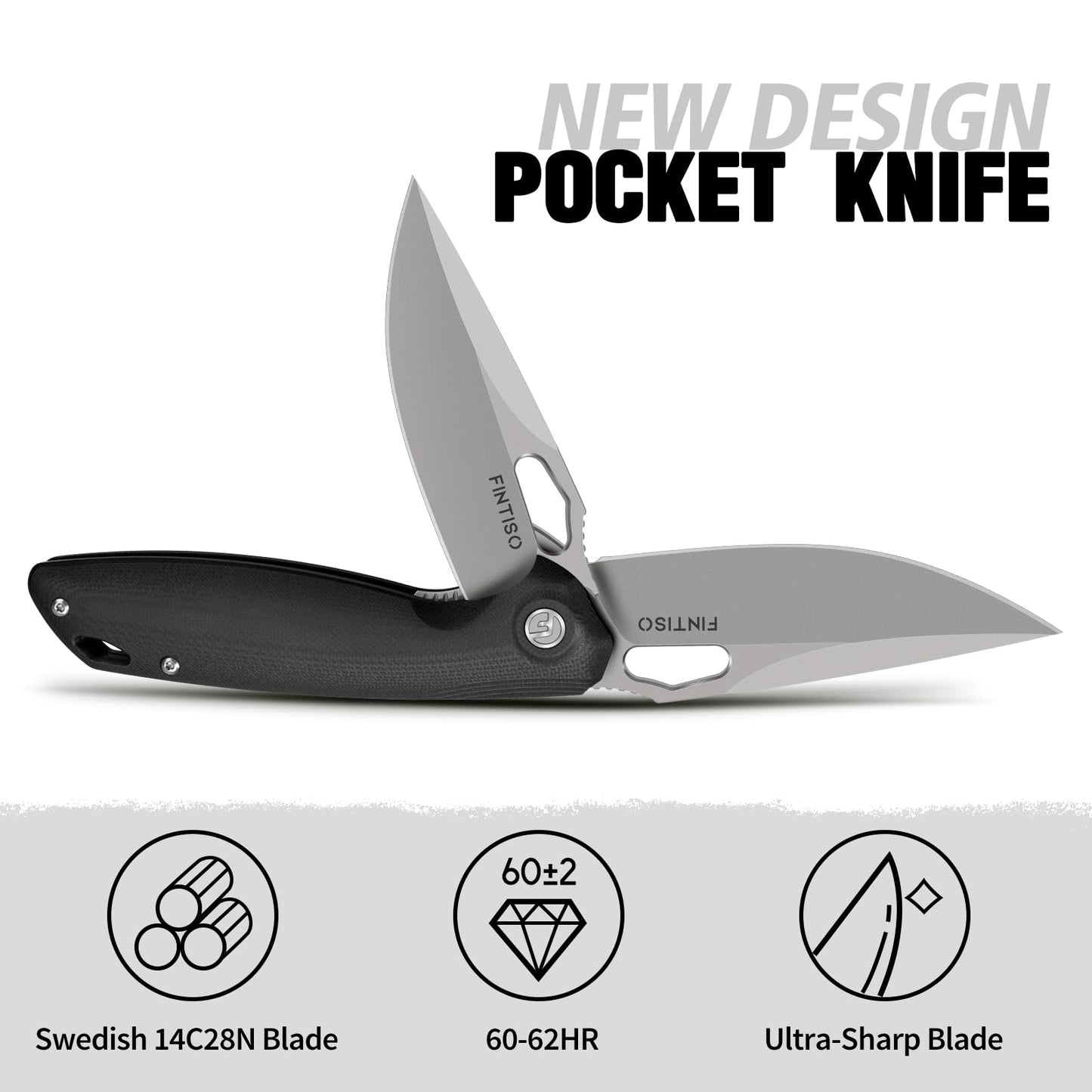 FINTISO Pocket Knife 3.38" Folding Knife Premium Swedish 14C28N Blade, High-End Design EDC Knife with G10 Handle, Camping Survival Hiking Knife, Best Gift for Men Women