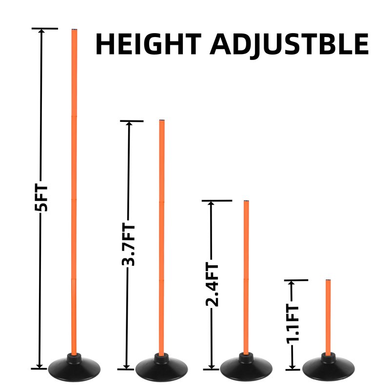 Nbguigdstr 6 Pcs 5 FT Adjustable Agility Training Poles for Soccer,Basketball,Football, Horse,Dog-Speed and Agility Training Equipment Sports Training Poles with Rubber Bases and Bag (Orange)