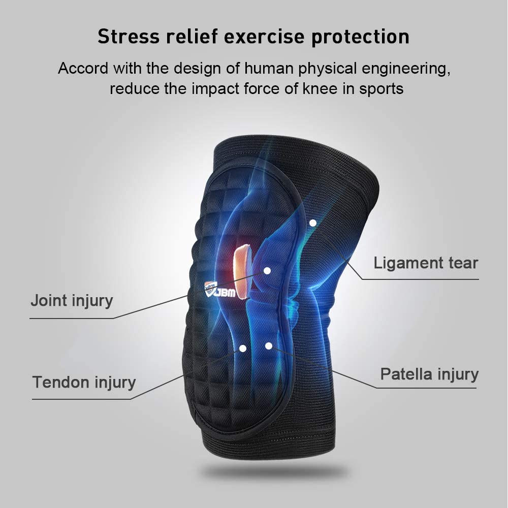 JBM Knee Brace Soft Non Slip Knee Pads Breathable Knee Compression for Fitness Exercise Basketball Running (One pair, Black)