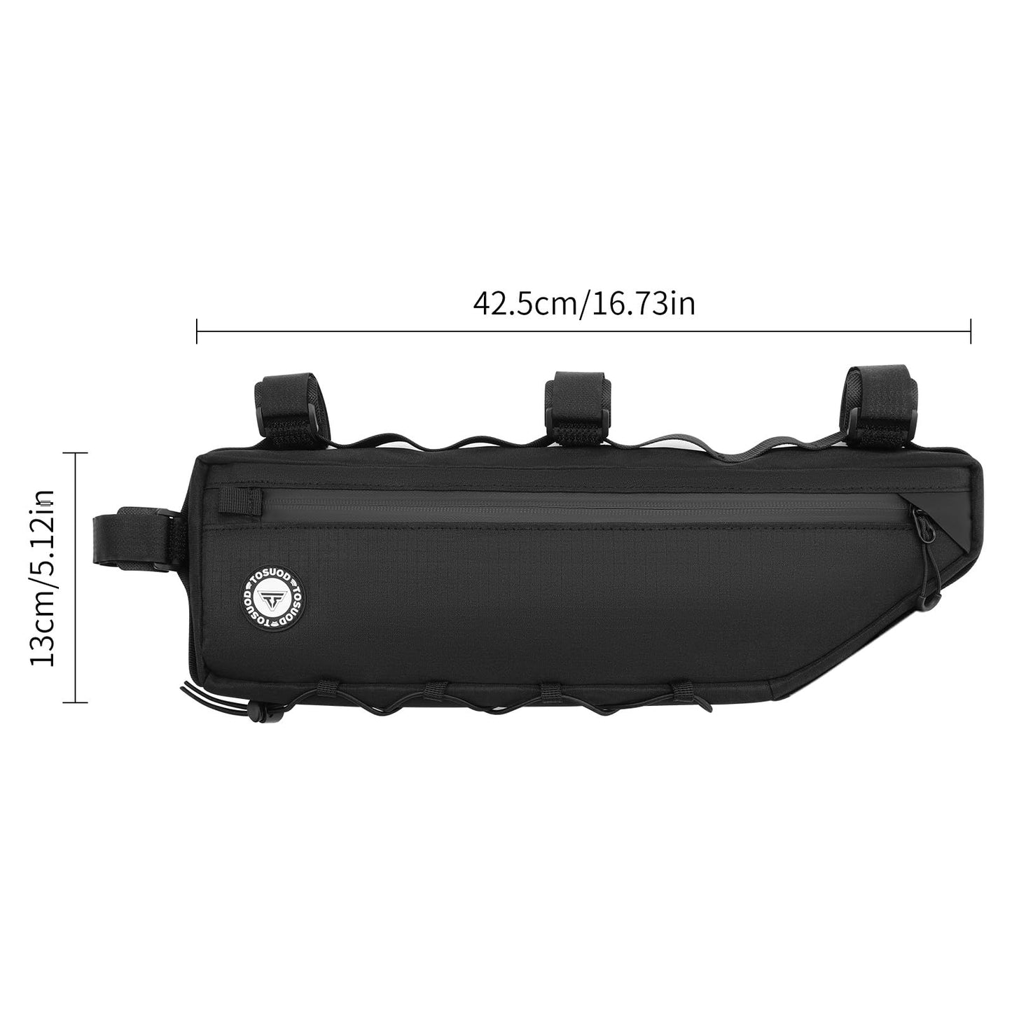 TOSUOD 3L Large Bike Frame Bag, 7" Phone Fit – 4-Point Anti-Sway Straps Secure Mount, Waterproof 600D Fabric, Full-Side Zipper Quick Access, Tool-Free Install, Universal MTB/Road/Gravel/E-Bike Storage