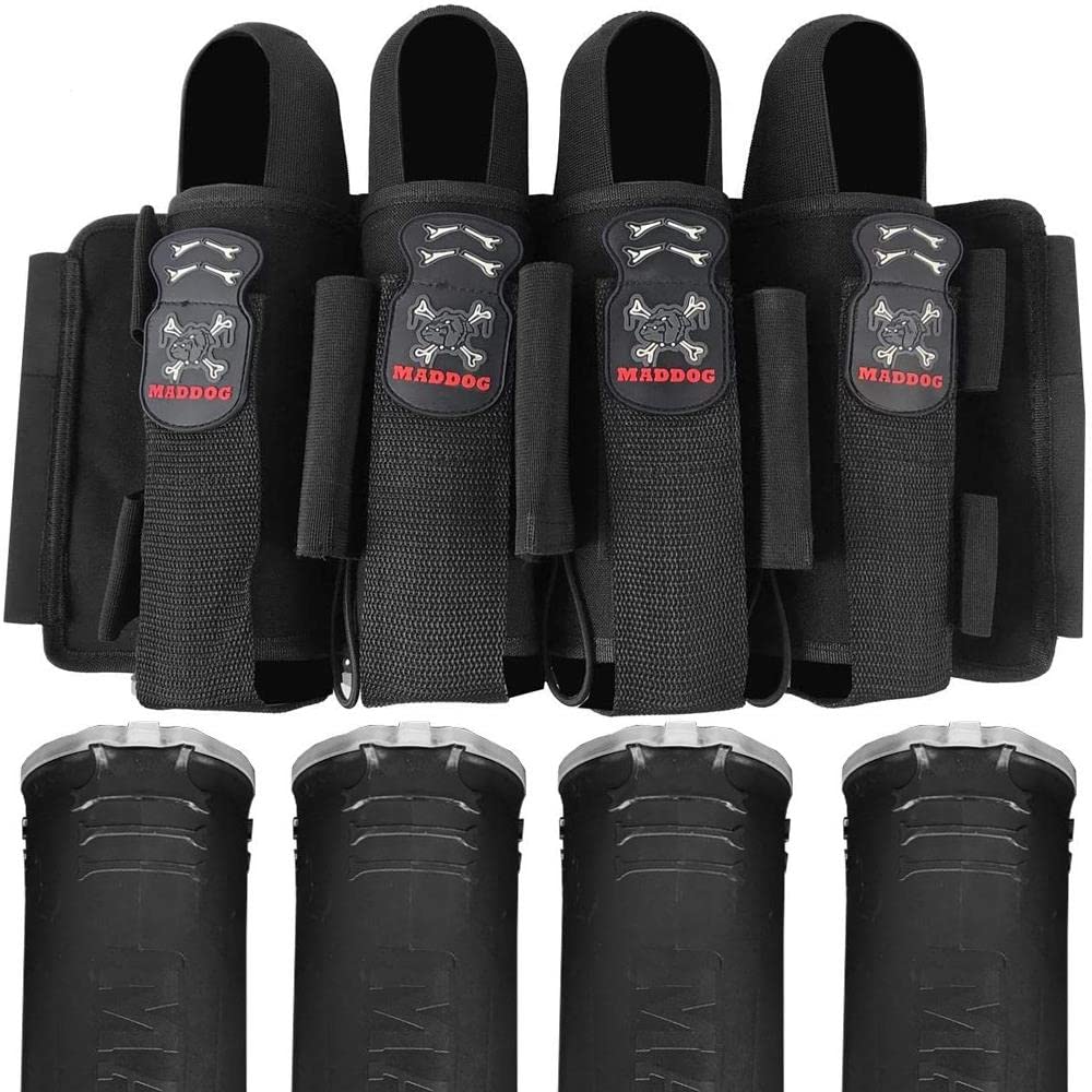 Maddog Pro 4+3 Paintball Harness Pod Pack with (4) 150 Round Bones Paintball Pods | Pod Ejection | Adjustable Elastic Velcro Belt