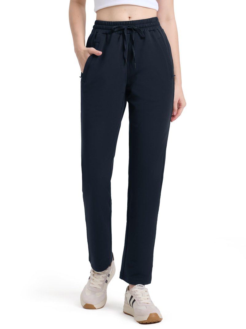 Tapata Women's 26" Short Inseam Sweatpants Cotton Lounge Yoga Pants Casual Open Bottom Workout Zipper Pocket Joggers, Navy Blue, M