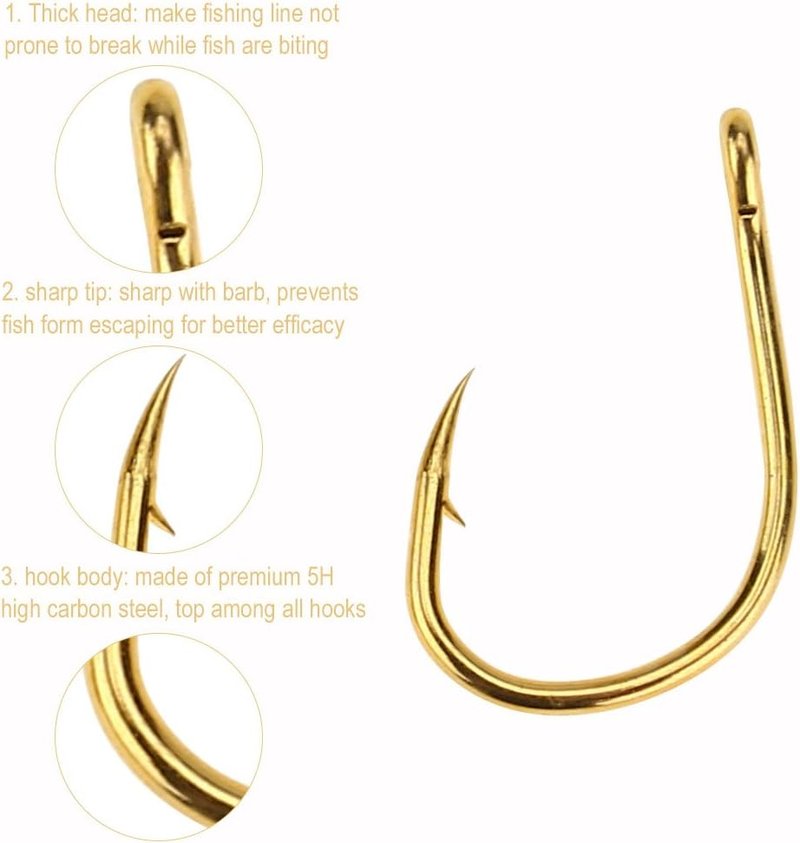 500pcs High-Carbon Steel Fish Hooks Kit - Saltwater & Freshwater | 10 Sizes, Black & Gold