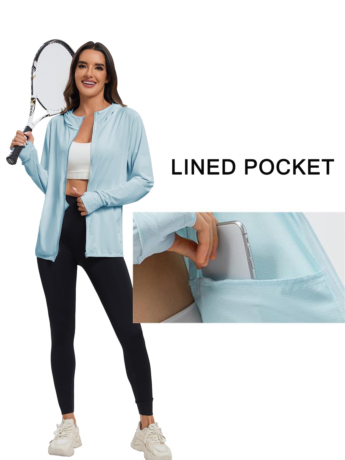 Malarocoby Women's Sun Protection Jacket UPF 50+ Full Zipper Long Sleeve UV Hoodie Shirts Outdoor Athletic Jacket with Pocket