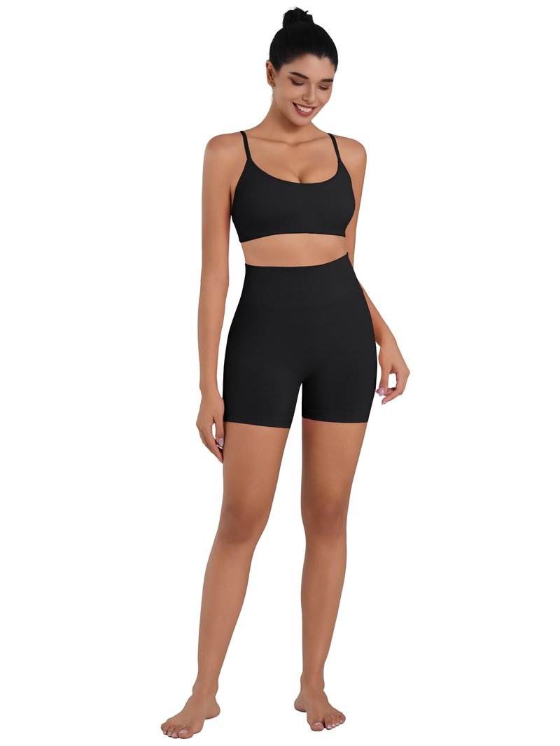 Sunzel Women's Open Back Sports Bra Adjustable Spaghetti Strap Seamless Low Impact Workout Gym Yoga Bra with Removable Pads Black Small