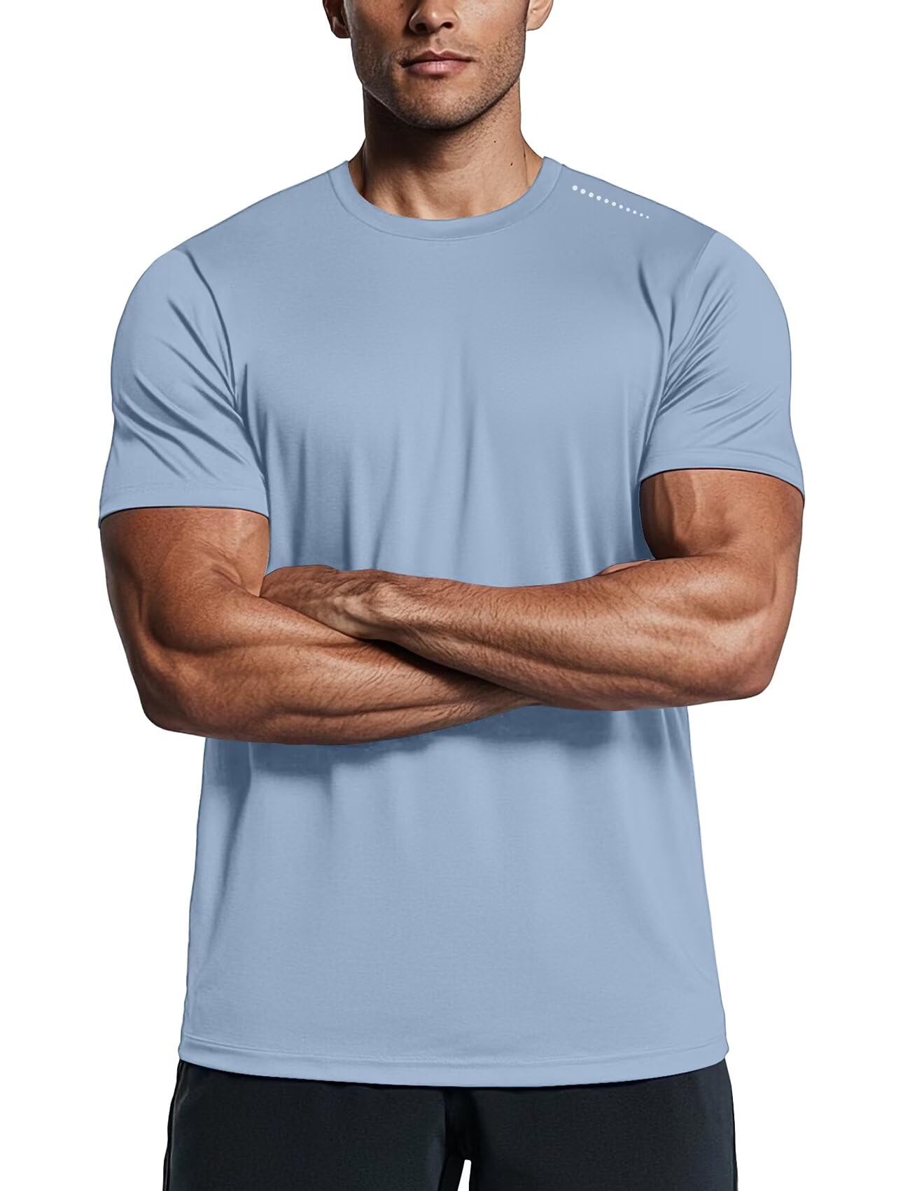 Zengjo Mens Athletic Shirts Moisture Wicking Short Sleeve Quick Dry Workout T-Shirt for Gym Running Exercise(Slate Blue,X-Large)