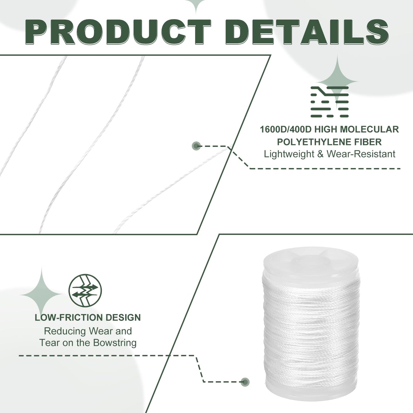 YELARXI Archery Bow String Serving Thread, 0.02" Dia Durable Bowstring Thread Accessories 131 Yard/120M & 400D PE & White-Fitting for(Tying Peep Sight Nock/Compound/Recurve Bow)