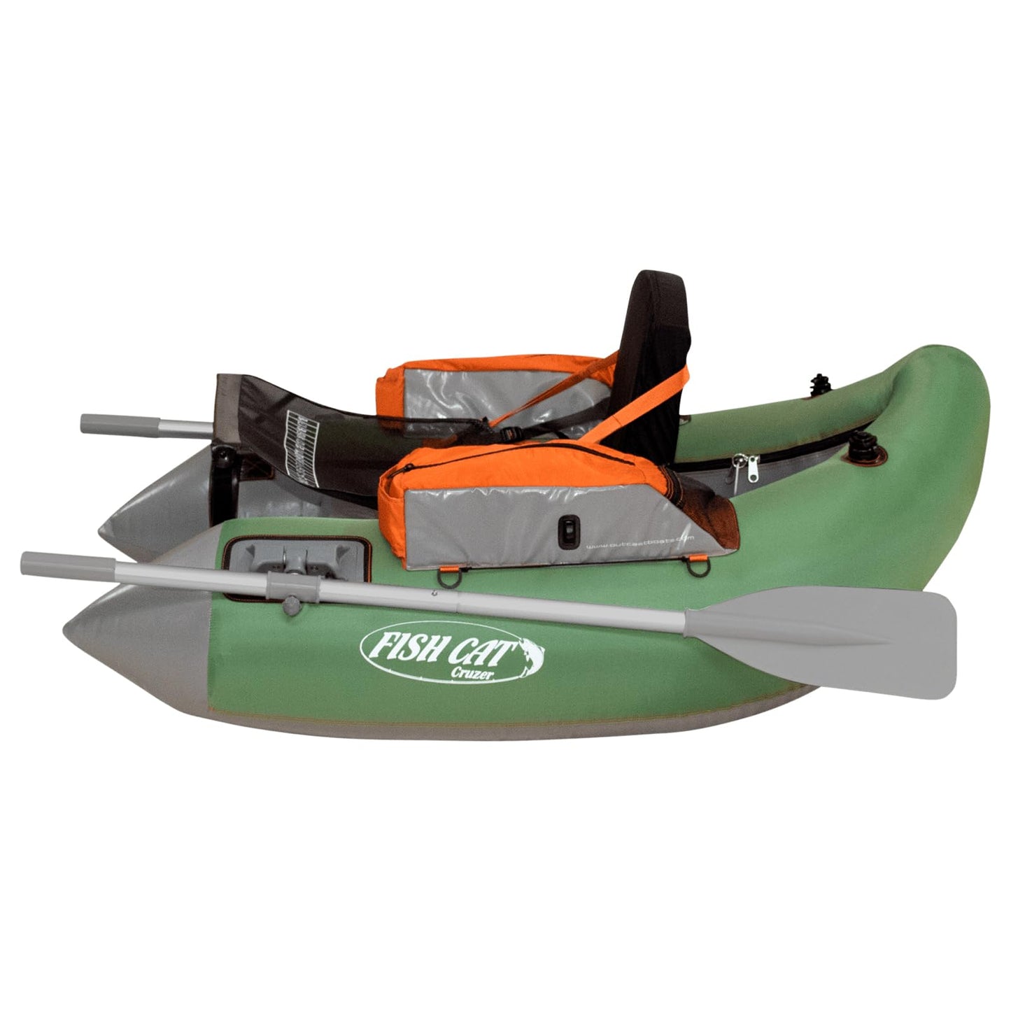 OUTCAST SPORTING GEAR Fish Cat Cruzer 2-Chamber Durable Rowable Vinyl/PVC Boston Valve 250 Lbs Outdoor Water Sports Fishing Float Tube with 2-Piece Oars