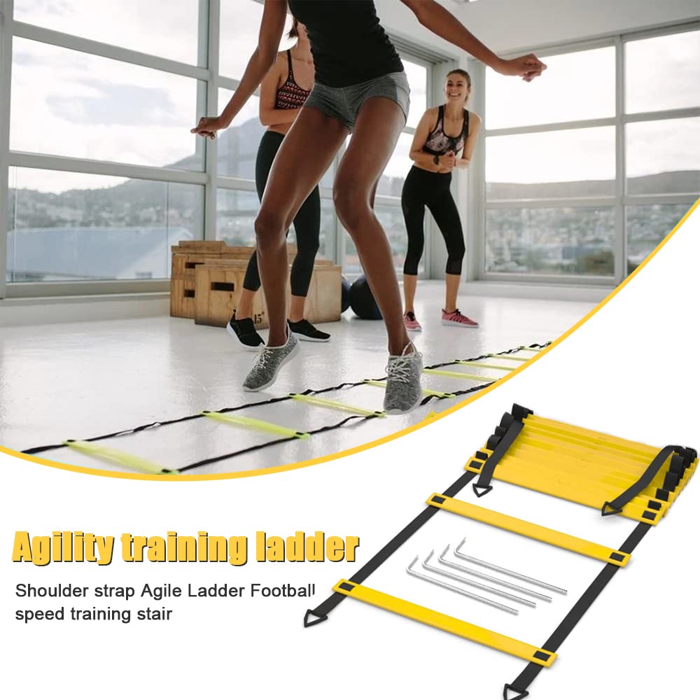 Football Training Equipment | Speed Agility Training Set, Including 1 Agility Ladder, 4 Steel Piles,12 Disc Cones ,1 Resistance Umbrella .| for Athletes/Sports Including Football & Basketball(Yellow)