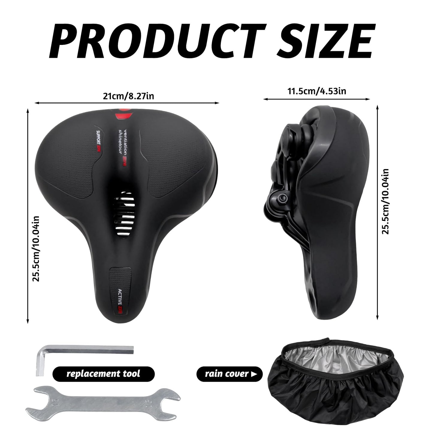 Bike Seat Cushion, Comfort Wide Bike Saddles with Dual Shock Absorption Balls for Men Women, Bicycle Seat Replacement Accessory Fit for Mountain or Road Bikes