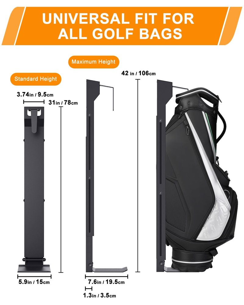 KBKJYYGS Golf Bag Wall Mount,Golf Bag Holder for Garage,Golf Bag Storage Rack,Golf Bag Organizer for Garage,Golf Bag Stand for Home Basement,Height Adjustable,Great Gilf for Golf Enthusiasts, Black