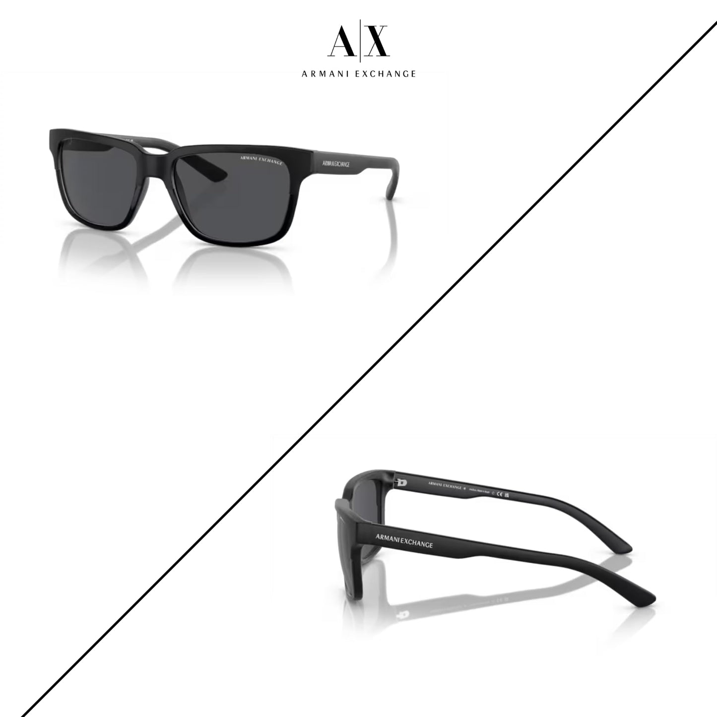 Armani Exchange A|X AX4026S 812287 56M Matte Black/Glossy Black/Grey Solid Square Sunglasses for Men for Women+Bundle with Accessory Eyewear Kit