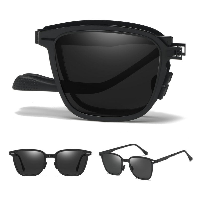 GMKATEYE Foldable Sunglasses Polarized for Women & Men - UV400 Protection Ultra Lightweight & Comfortable, Folding Classic Black Shades for Travel Driving