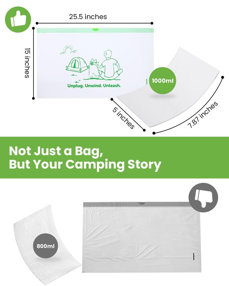 Toilet Liners with Lemon-Scented Absorbent Pads, 30-Pack, Universal Fit, Disposable Toilet Bags, Camping-Inspired Design, Ideal for Home, Boat or Camping WC, Dry Flush Ready, Emergency Use, Tear-Free