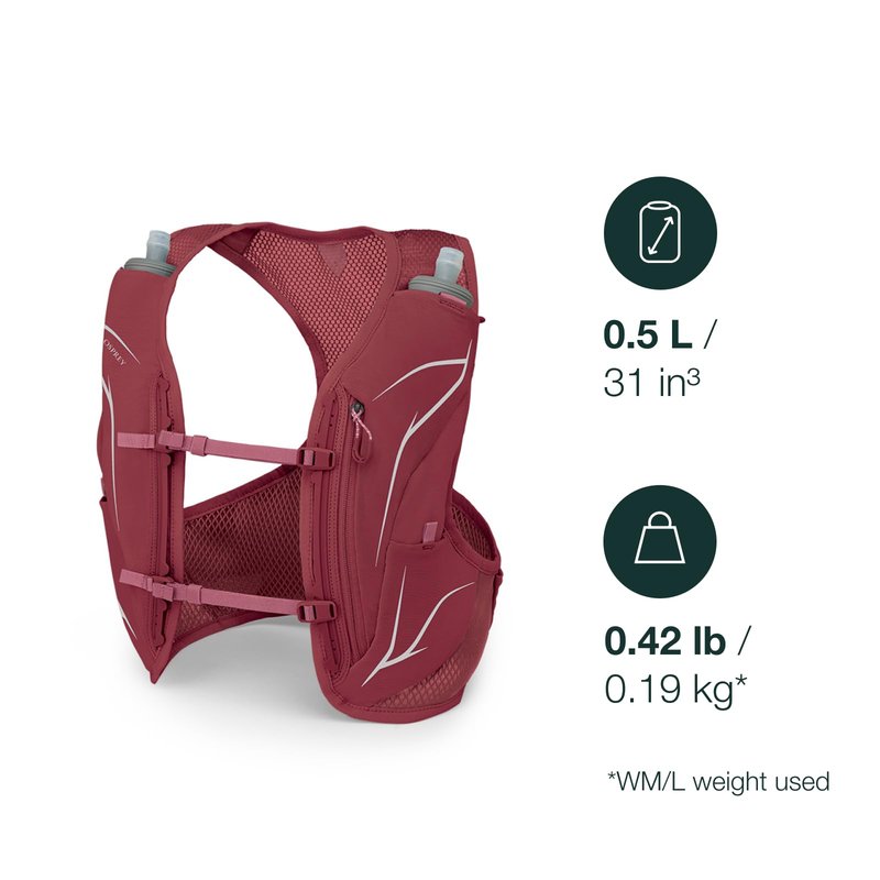 Osprey Dyna LT Women's Running Hydration Vest with Hydraulics Soft Flasks, Kakio Pink, Medium