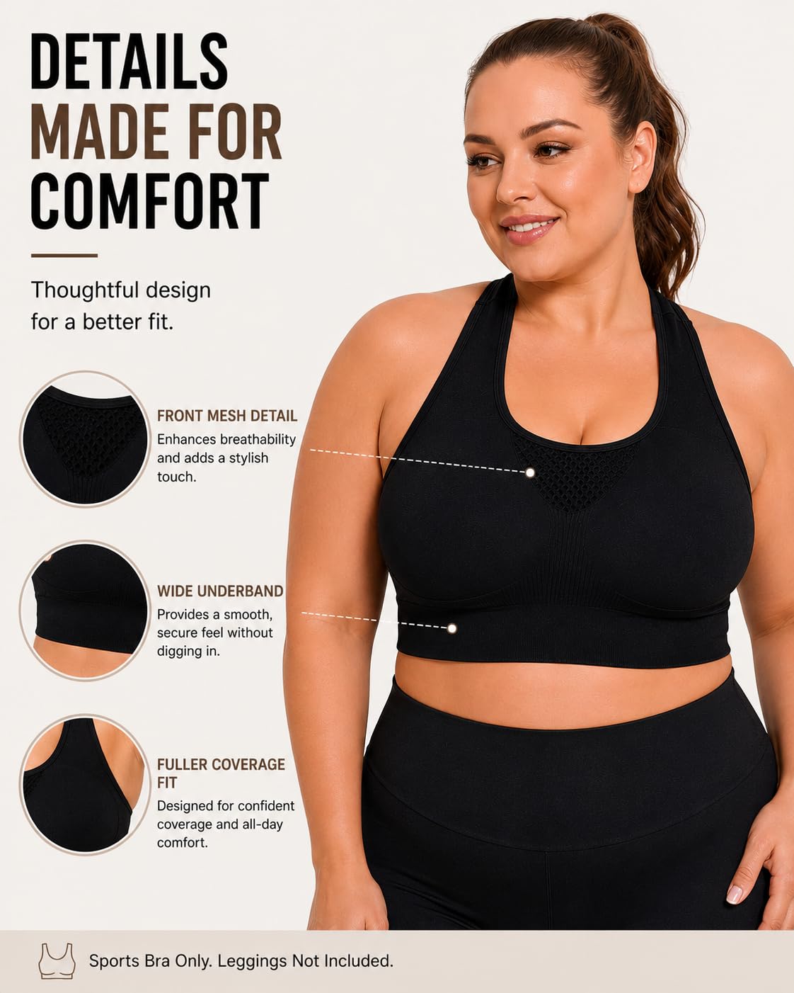 FANCMISTERY Plus Size Sports Bra for Women Racerback Wireless Padded Bra with Ventilated Mesh and Anti-Slip Design for Yoga,Cycling,Jogging and Workout (US, Alpha, 3X-Large, Plus, Regular, Black)