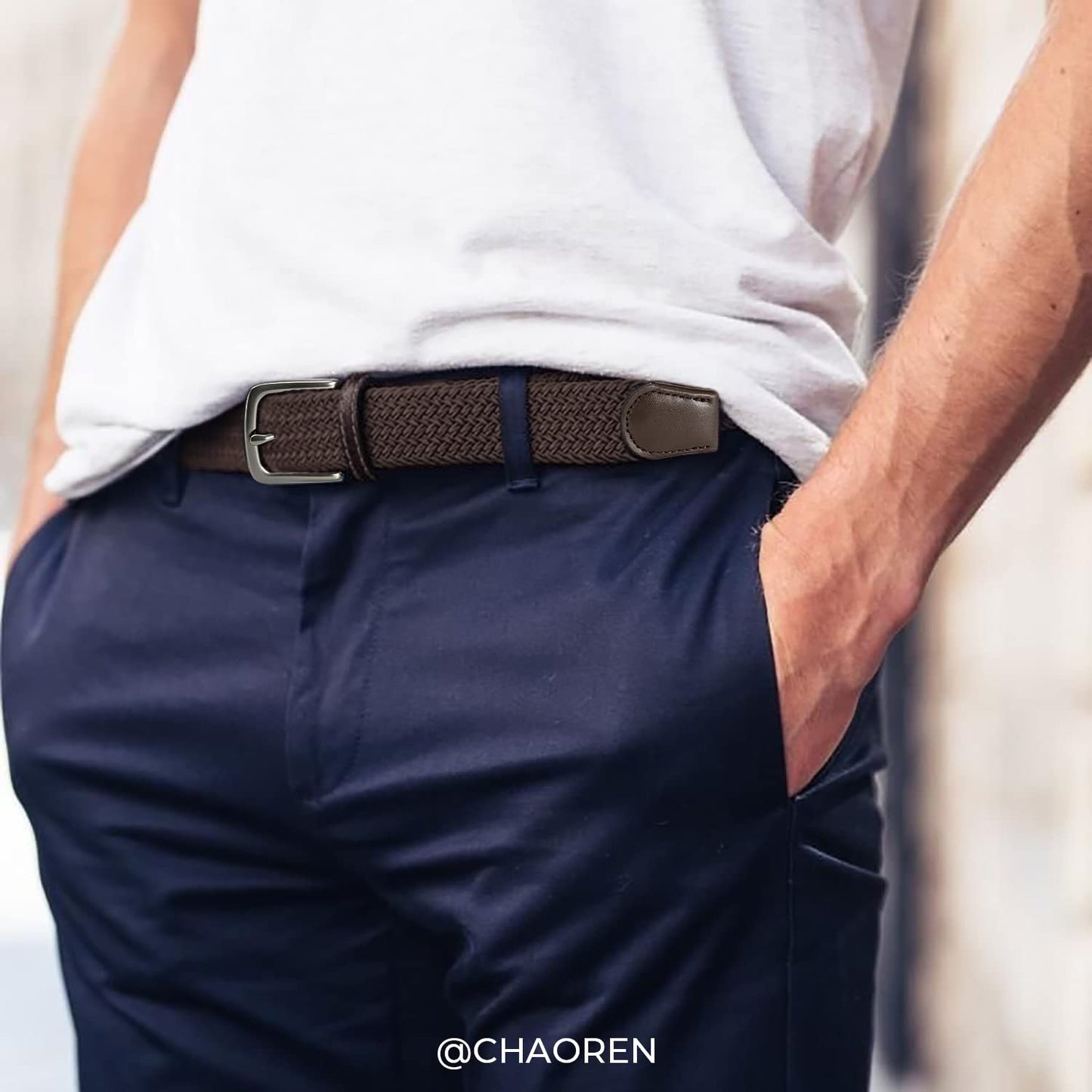 CHAOREN Stretch Belts for Men - Braided Elastic Golf Belt for Men 1 3/8"- Gift for Casual Jeans Shorts