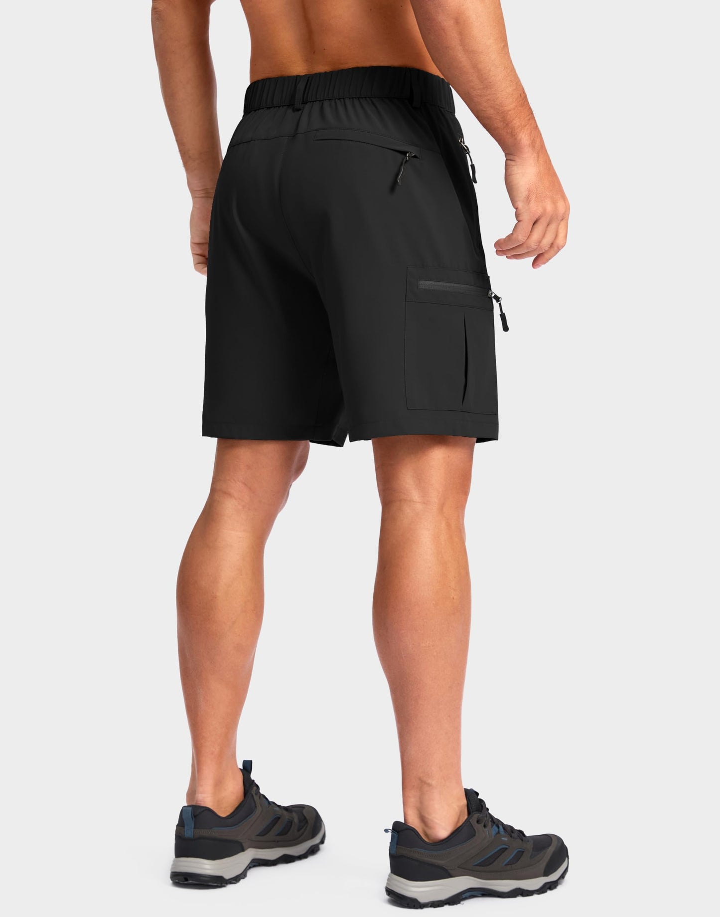 Pudolla Men's Hiking Cargo Shorts Lightweight 7" Travel Casual Shorts for Men Golf Work Outdoor with 5 Zipper Pockets(Black Medium)