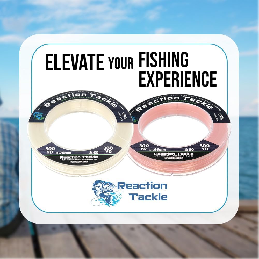 Reaction Tackle 100% Pure Fluorocarbon Fishing Line - High Strength, Abrasion-Resistant | Saltwater & Freshwater Leader