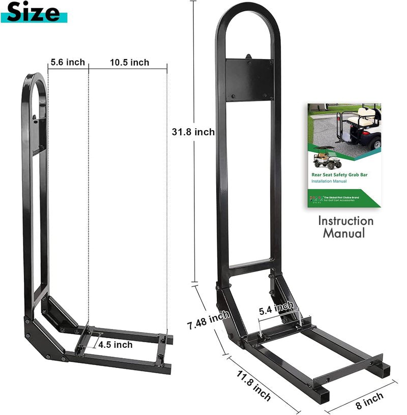 10L0L Universal Golf Cart Rear Safety Grab Bar w/Triangle Reflector Fit for Yamaha Club Car EZGO (2+2) /(4+2) Passenger Golf Cart Manual Hardware Included