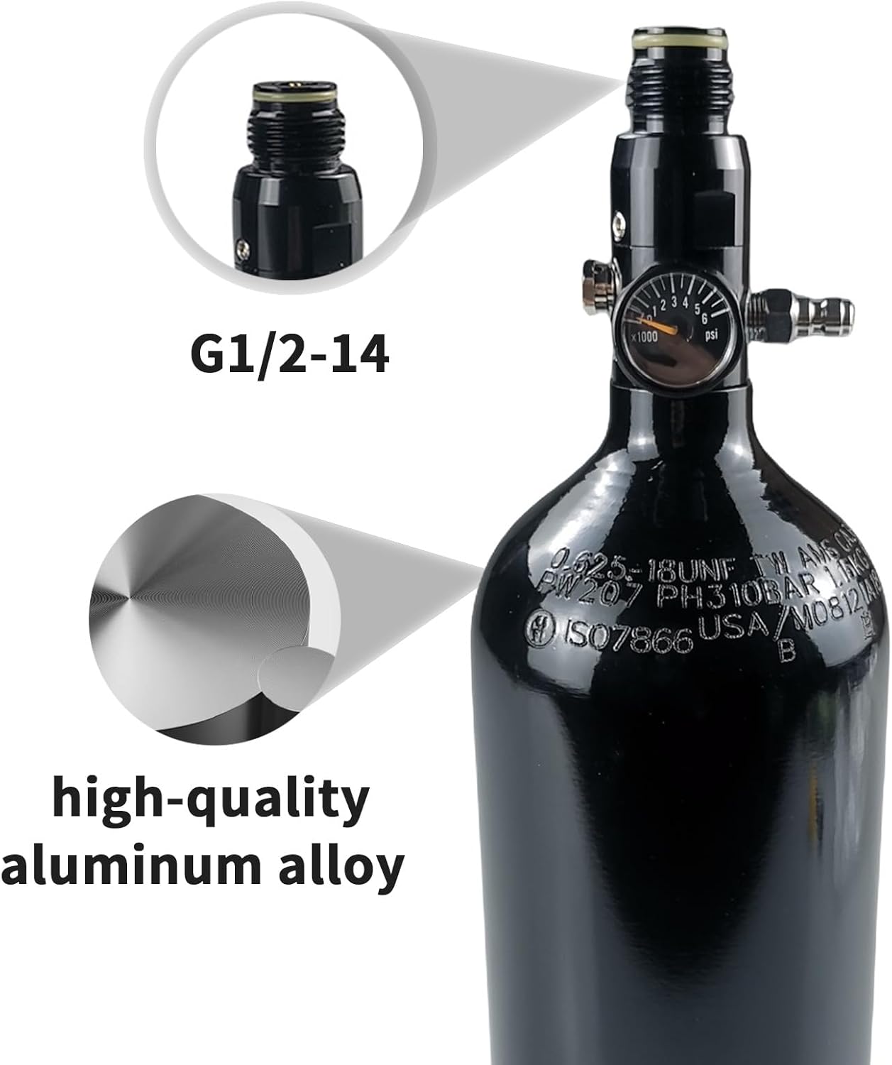 Paintball Tank System - 48ci HPA Aluminum Air Tank | 3000psi Input, 800psi Output, Flat Bottom Design