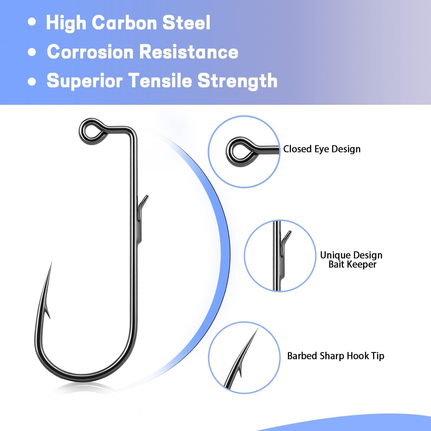 Natufish 50-Pac Swimbait Hooks 90-Degree Jig Hooks with Wire Keeper for Freshwater & Saltwater Fishing, Bass Trout Fly Tying, Durable Jig Mold Making Supplies