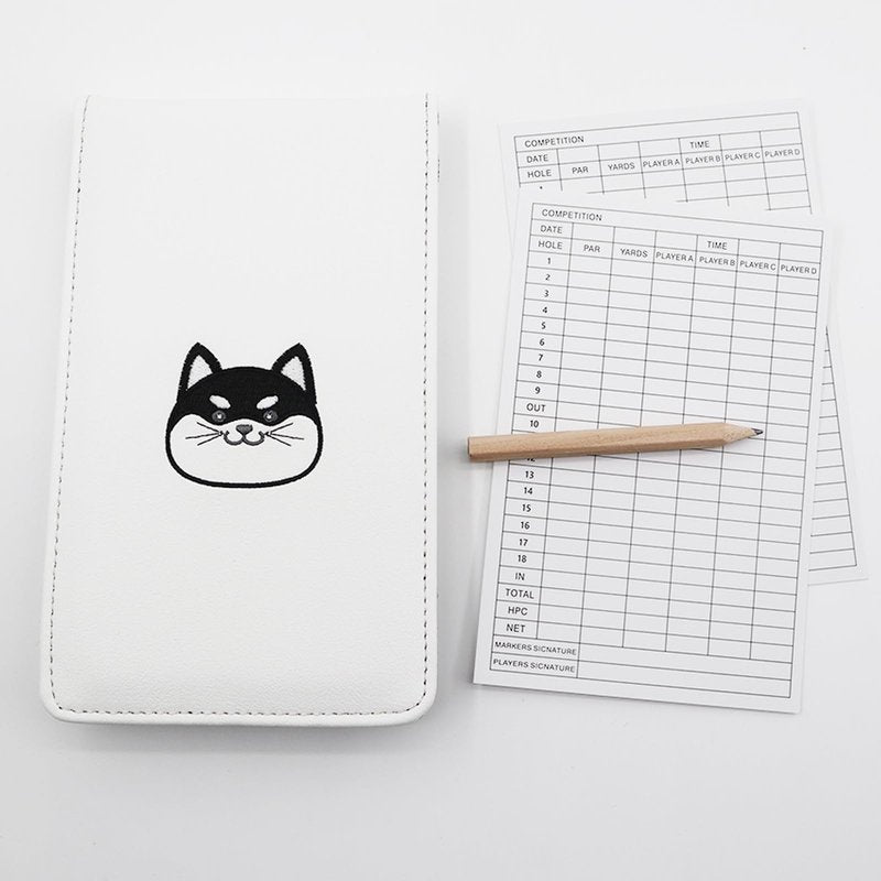 Gbourly Golf Scorecard Yardage Book Holder Cover PU Leather Funny Animals Golf Accessories Including a Pencil and Two Scorecards (Lucky Cat)
