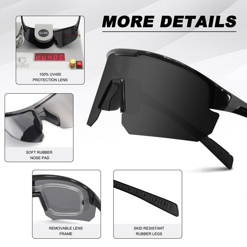 BangLong Lightweight Polarized Sports Sunglasses for Men Women, UV400 Protection Wrap-Around Sunglasses for Running Cycling Baseball Fishing