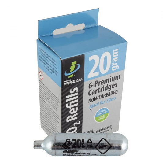 Genuine Innovations G20313, Bicycle CO2 Cartridges, Non-Threaded, 20g, pack of 6, Silver