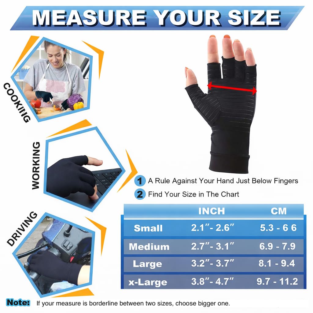 COPPER HEAL Arthritis Compression Gloves - (PAIR) Rheumatoid Arthritis Carpal Tunnel RSI Osteoarthritis & Tendonitis Open Finger