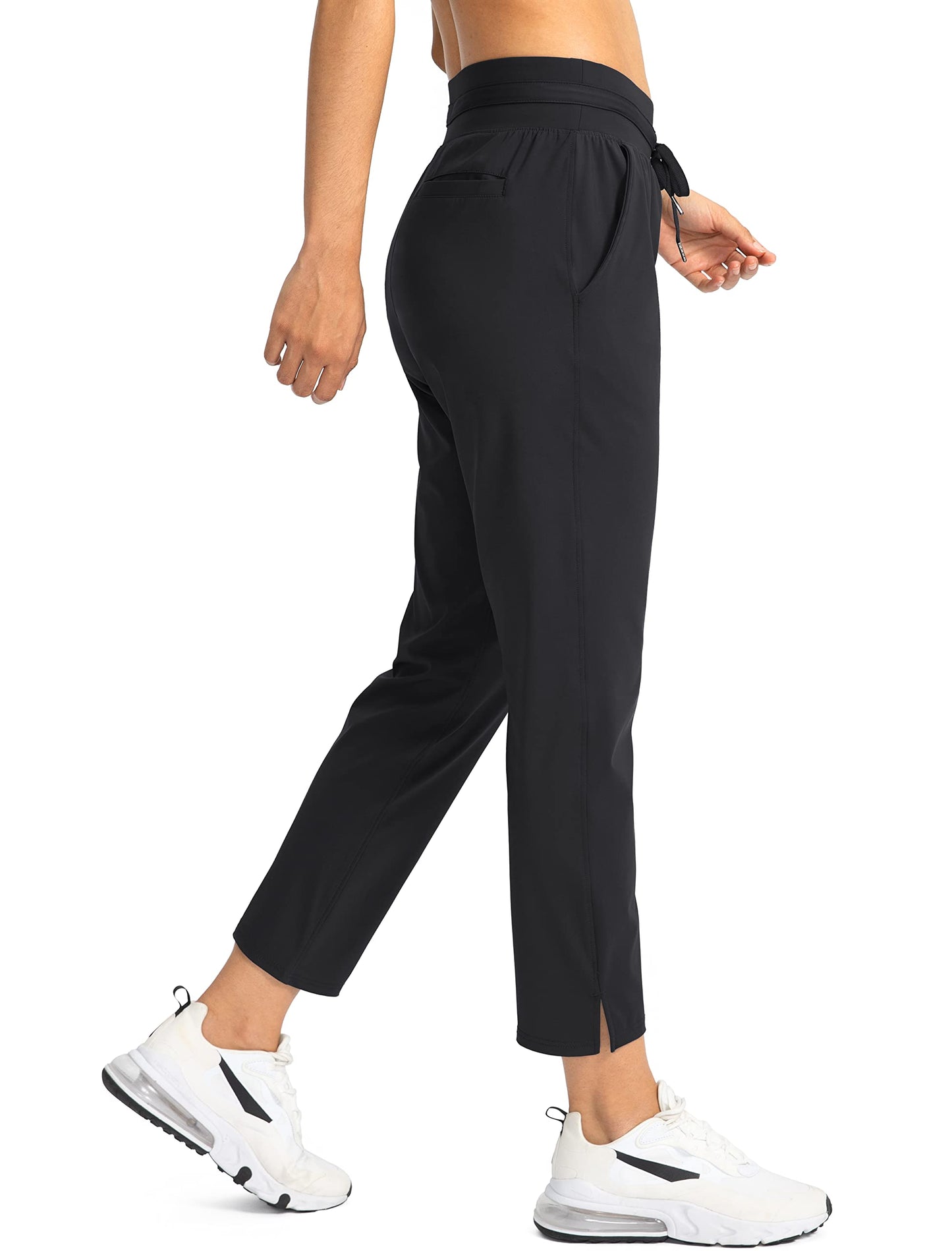Soothfeel Women's Pants with 4 Pockets 7/8 Stretch High Waisted Sweatpants Travel Athletic Work Golf Pants for Women(Black, Medium)