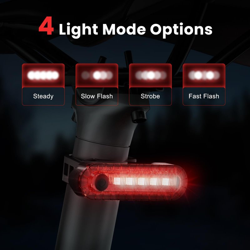 OLDBER Rechargeable LED Bike Tail Light, 10 Hour Max Bright Bicycle Cycling Rear Light, 4 Light Mode Safety Flashlight Accessories for Night Riding (Luces para Bicicleta)