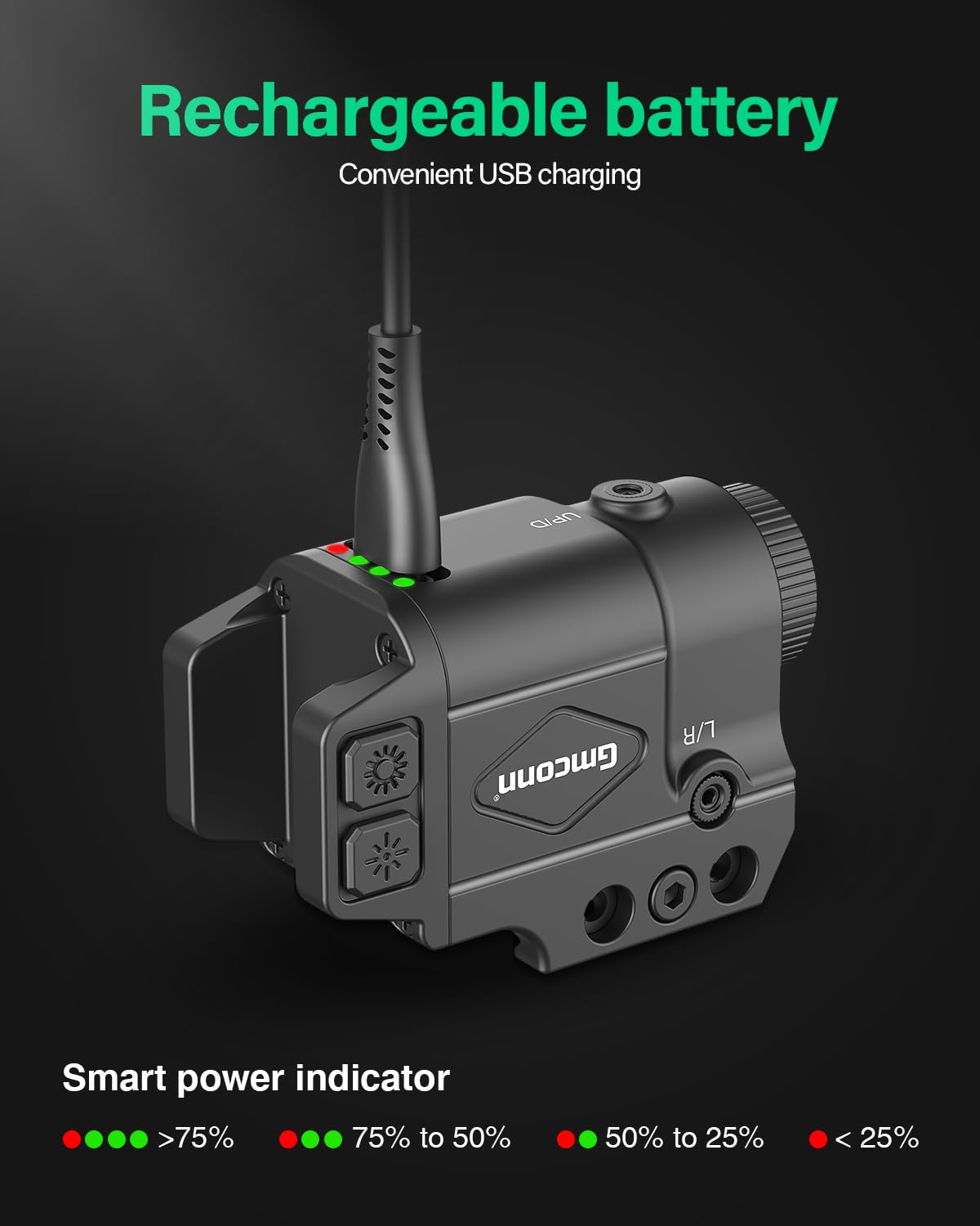 Gmconn 800 Lumen Green Laser Light Combo for Pistol | Tactical Flashlight with Strobe & Momentary Function